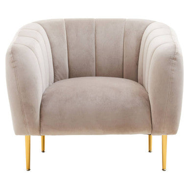 Mink Velvet Barrel Back Armchair with Channel Detail