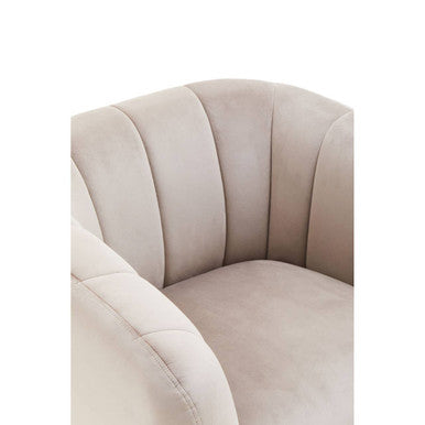 Mink Velvet Barrel Back Armchair with Channel Detail