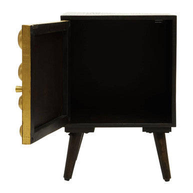 Black Mango Wood and Brass Effect 1 Door Small Cabinet