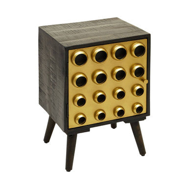 Black Mango Wood and Brass Effect 1 Door Small Cabinet