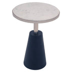 White Round Marble Top Side Table with Slim Column and Black Conical Base