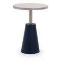 White Round Marble Top Side Table with Slim Column and Black Conical Base