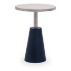 White Round Marble Top Side Table with Slim Column and Black Conical Base