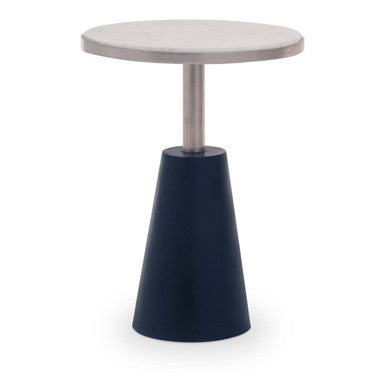 White Round Marble Top Side Table with Slim Column and Black Conical Base