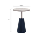 White Round Marble Top Side Table with Slim Column and Black Conical Base