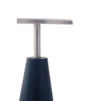 White Round Marble Top Side Table with Slim Column and Black Conical Base