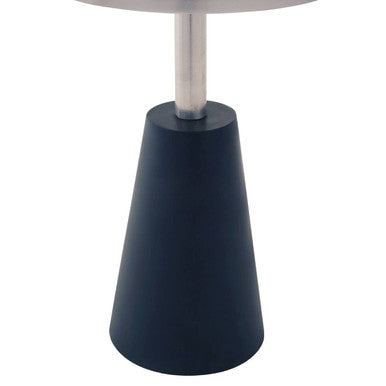 White Round Marble Top Side Table with Slim Column and Black Conical Base