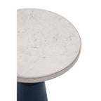 White Round Marble Top Side Table with Slim Column and Black Conical Base