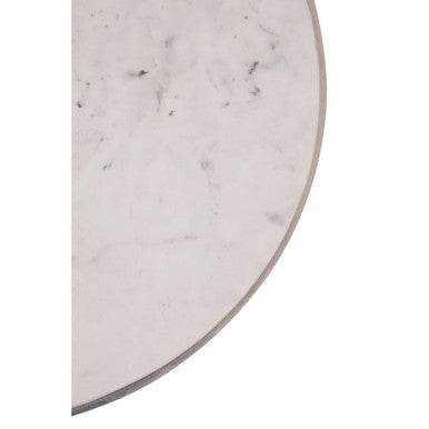 White Round Marble Top Side Table with Slim Column and Black Conical Base