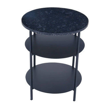 Black Marble Top 3 Tier Round Side Table with Slim Iron Frame