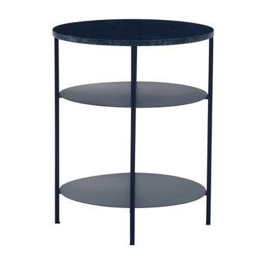 Black Marble Top 3 Tier Round Side Table with Slim Iron Frame