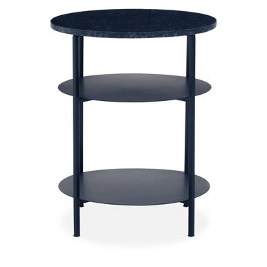 Black Marble Top 3 Tier Round Side Table with Slim Iron Frame