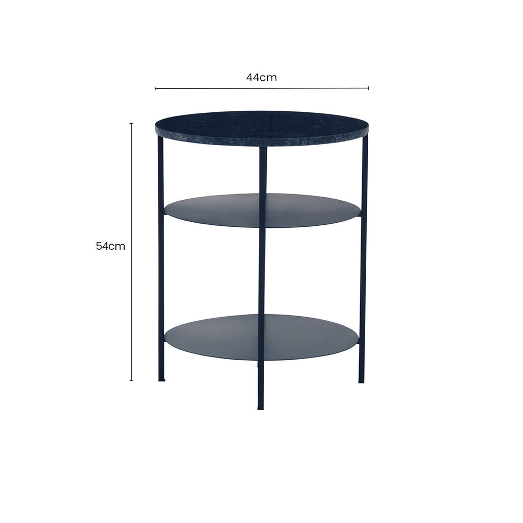 Black Marble Top 3 Tier Round Side Table with Slim Iron Frame