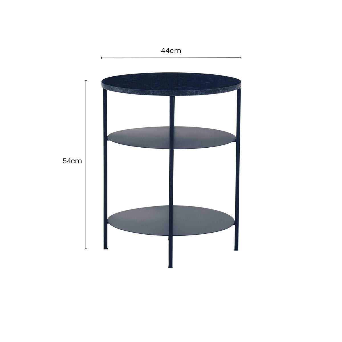 Black Marble Top 3 Tier Round Side Table with Slim Iron Frame