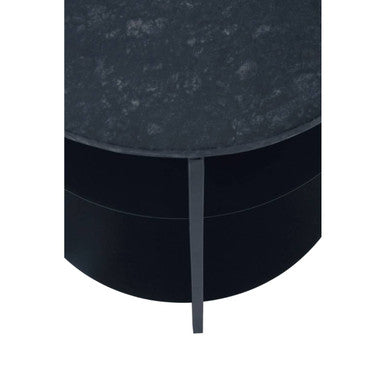 Black Marble Top 3 Tier Round Side Table with Slim Iron Frame