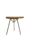 Natural Medium Rustic Petrified Wood Top Side Table with Silver Finish Metal Frame
