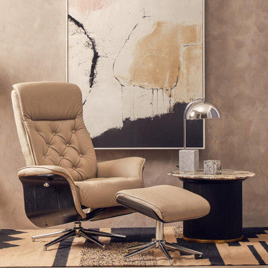 Mink Leather Effect Recliner and Footstool Set