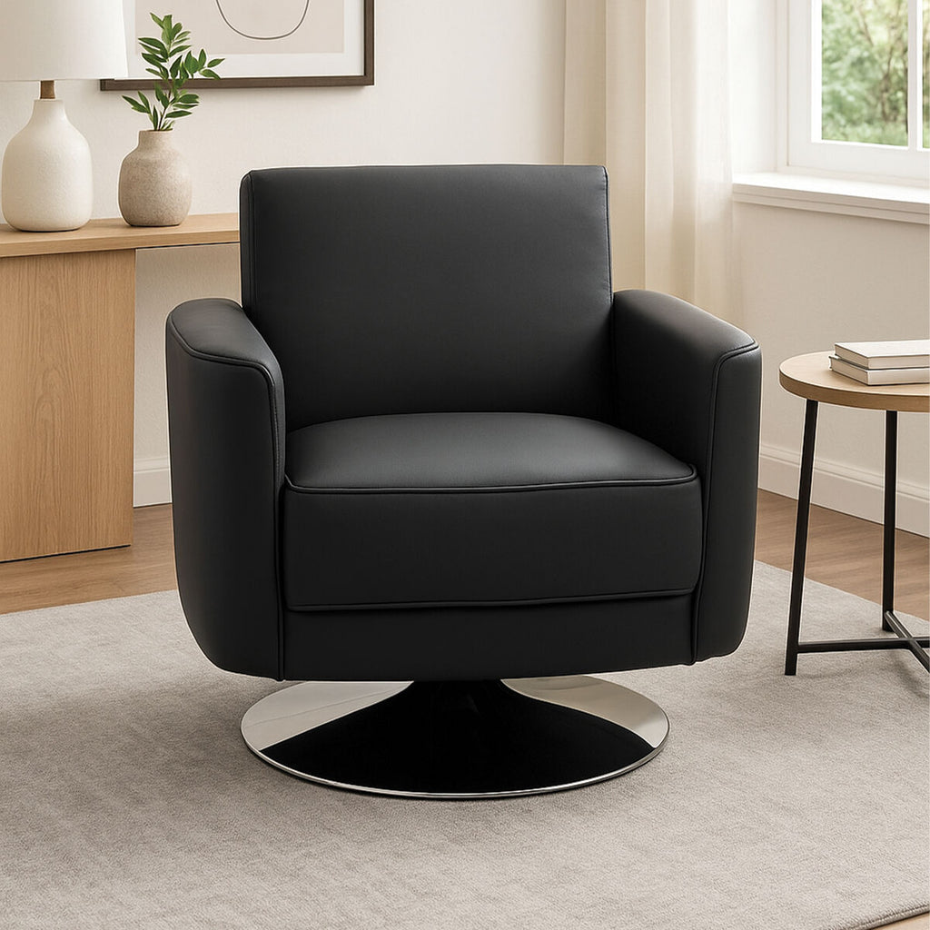 Grey Leather Effect Swivel Chair