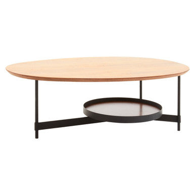 Natural Wooden Effect Oblong Coffee Table with Black Finish Base