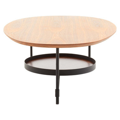 Natural Wooden Effect Oblong Coffee Table with Black Finish Base