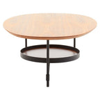 Natural Wooden Effect Oblong Coffee Table with Black Finish Base