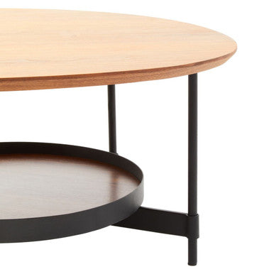 Natural Wooden Effect Oblong Coffee Table with Black Finish Base