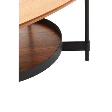 Natural Wooden Effect Oblong Coffee Table with Black Finish Base