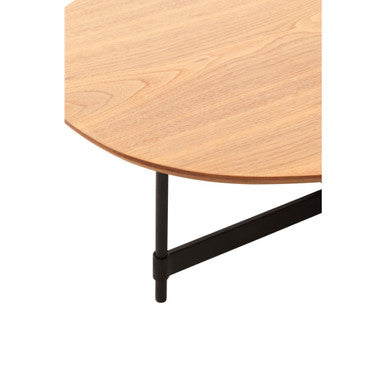 Natural Wooden Effect Oblong Coffee Table with Black Finish Base