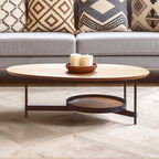 Natural Wooden Effect Oblong Coffee Table with Black Finish Base