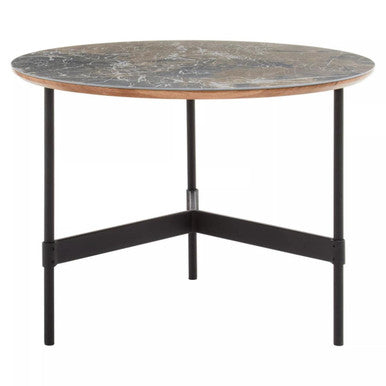 Grey Slate Top Round Coffee Table with Metal Base