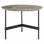 Grey Slate Top Round Coffee Table with Metal Base