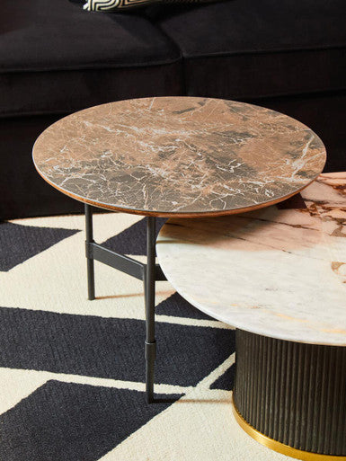 Grey Slate Top Round Coffee Table with Metal Base