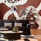 Grey Slate Top Round Coffee Table with Metal Base