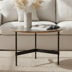 Grey Slate Top Round Coffee Table with Metal Base