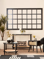 Black Elm Wooden Frame and Clear Glass Top 2-Tier Console Table with Natural Rattan Shelf