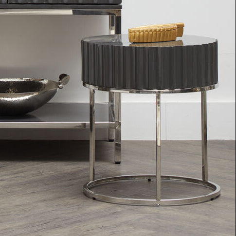 Grey High Gloss Finish Round Side Table