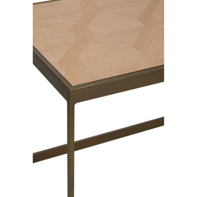 Oak Veneer Coffee Table with Brushed Brass Frame