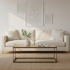 Oak Veneer Coffee Table with Brushed Brass Frame