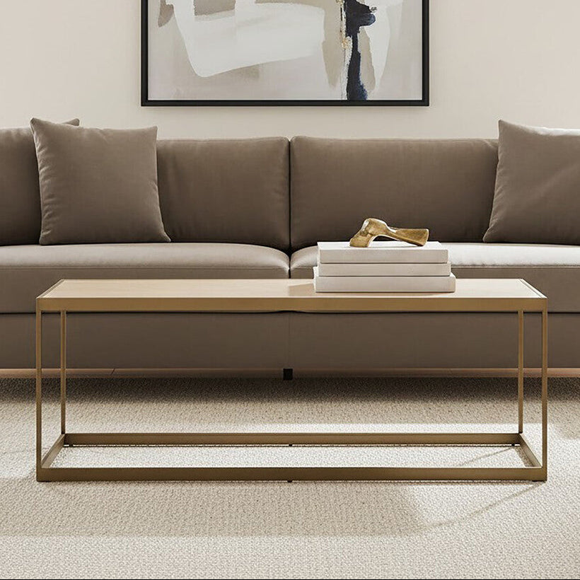 Oak Veneer Coffee Table with Brushed Brass Frame