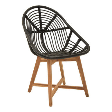 Black Rattan Chair with Rattan Seat