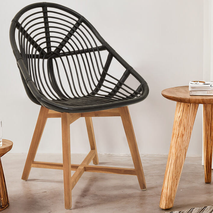 Black Rattan Chair with Rattan Seat