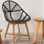 Black Rattan Chair with Rattan Seat