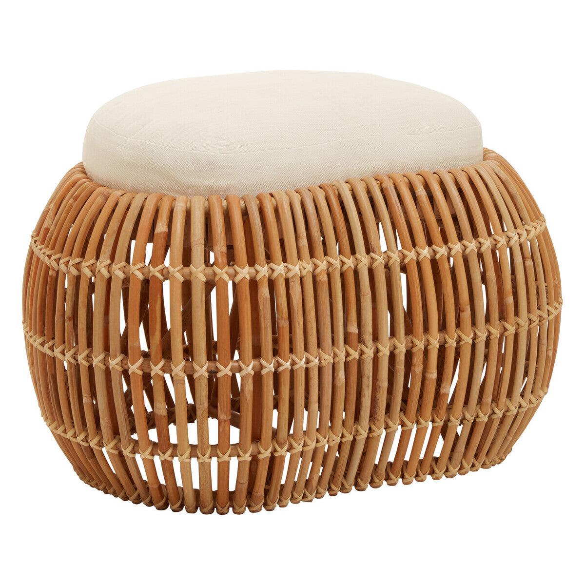 Natural Rattan Bench with Cream Cushion