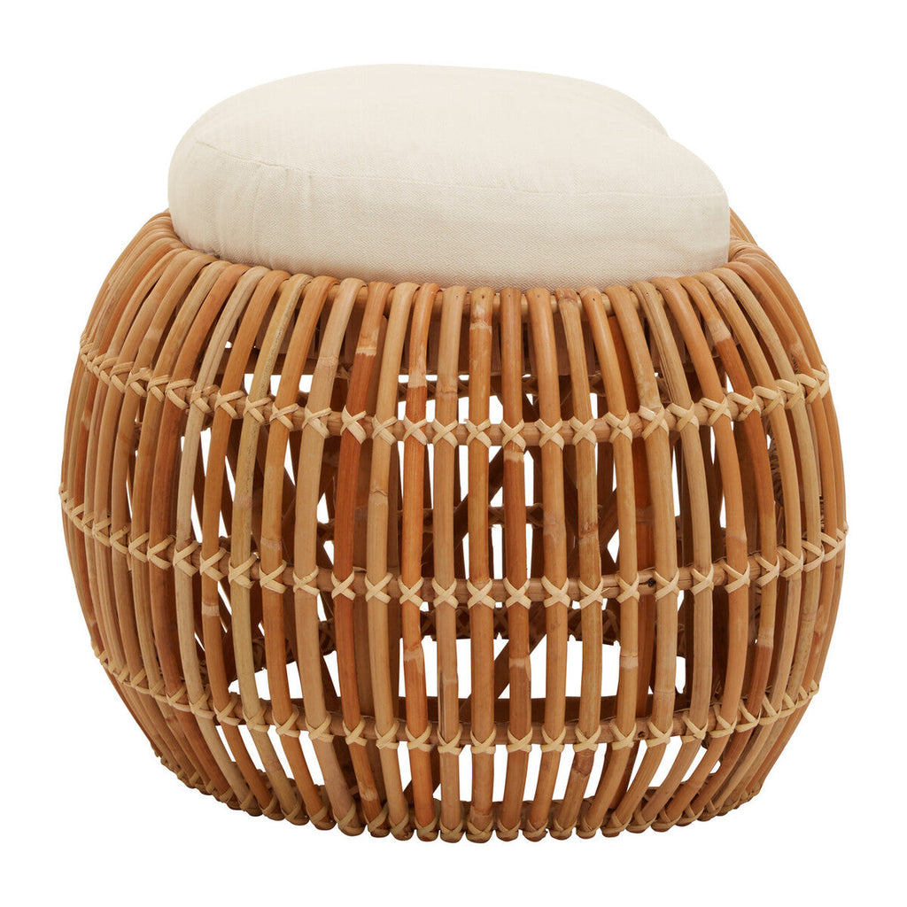 Natural Rattan Bench with Cream Cushion