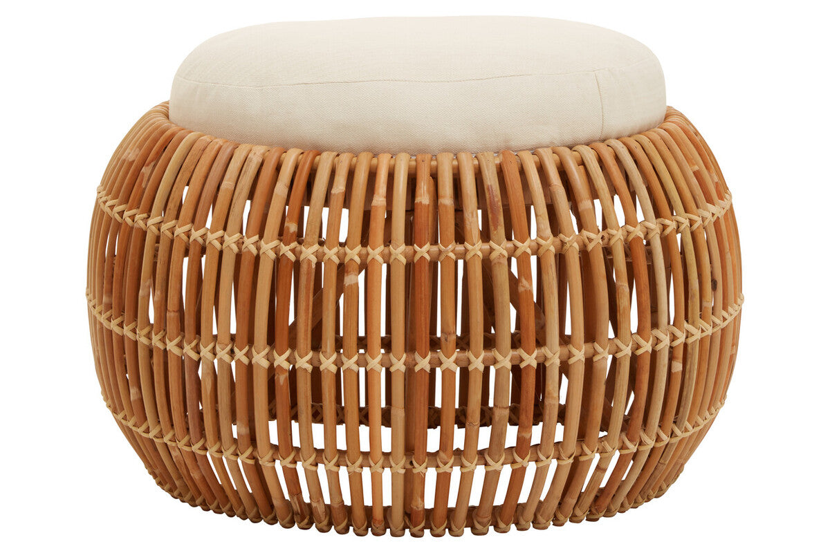 Natural Rattan Bench with Cream Cushion