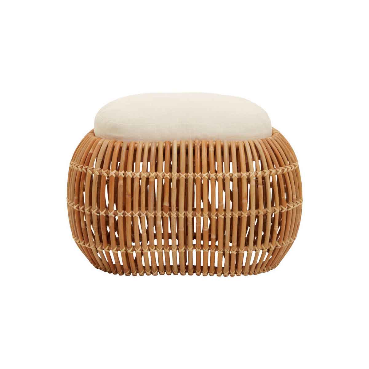 Natural Rattan Bench with Cream Cushion