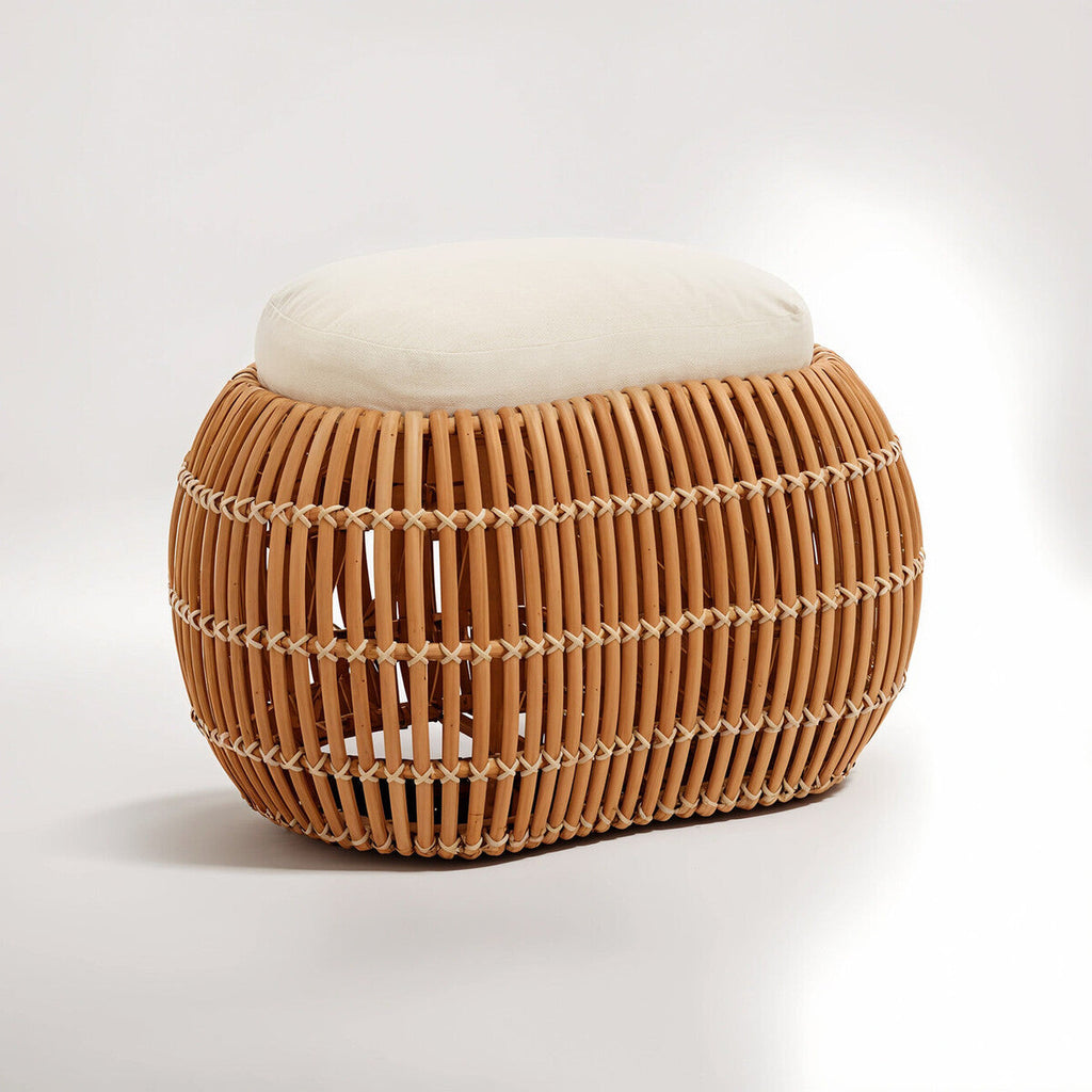 Natural Rattan Bench with Cream Cushion
