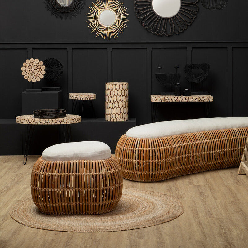 Natural Rattan Bench with Cream Cushion