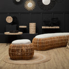 Natural Rattan Bench with Cream Cushion