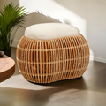 Natural Rattan Bench with Cream Cushion